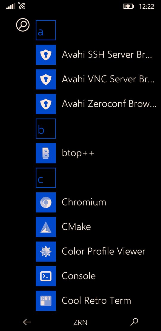 The alphabetical app list
